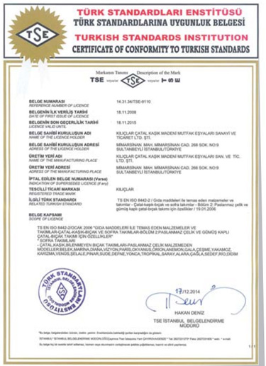 TSE Türk Standardlarına Uygunluk Belgesi
